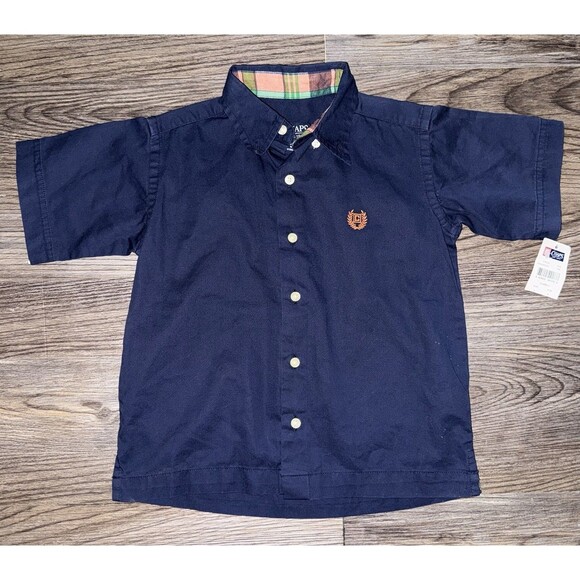 Chaps Boys Size 4 Button down Navy Blue Collared shirt Top NEW Back School - Picture 1 of 2